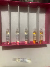 Load image into Gallery viewer, Most popular oil fragrance for her now comes in a 5 Ml sample dip stick bottles comes in a set of 5 different oil perfumes