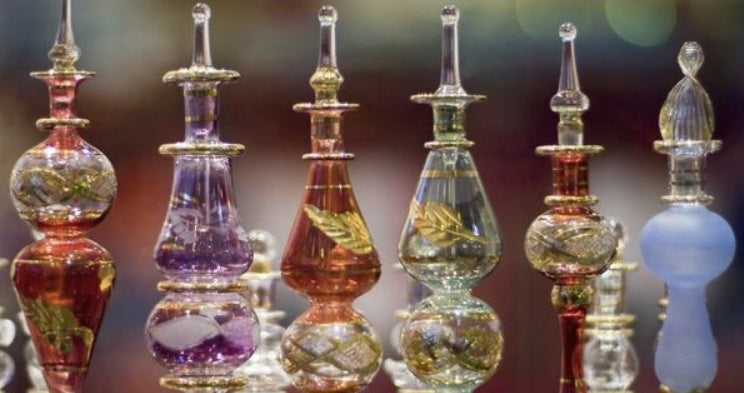 Egyptian  collectable fancy Pyrex oil perfume bottles